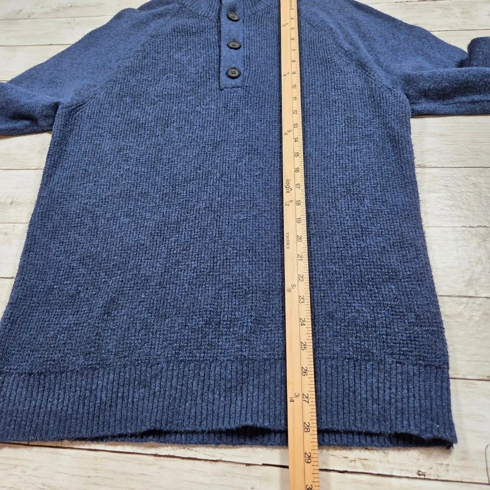 Banana Republic Waffle Knit Mock Neck Sweater Mens L Blue Button Henley Raglan